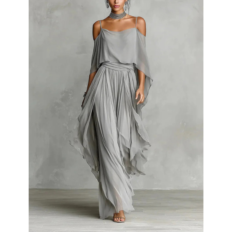 Isabela | Completo fluido grigio con top a spalline e pantaloni leggeri