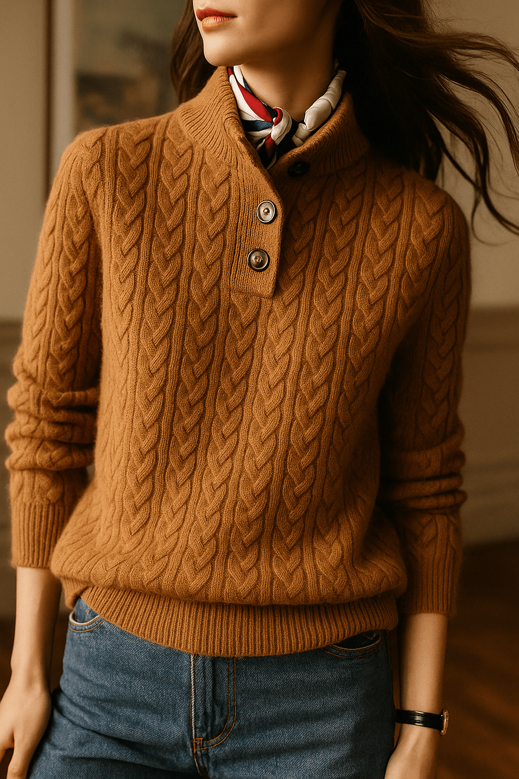 Carla | Maglione in Maglia Intrecciata con Bottoni