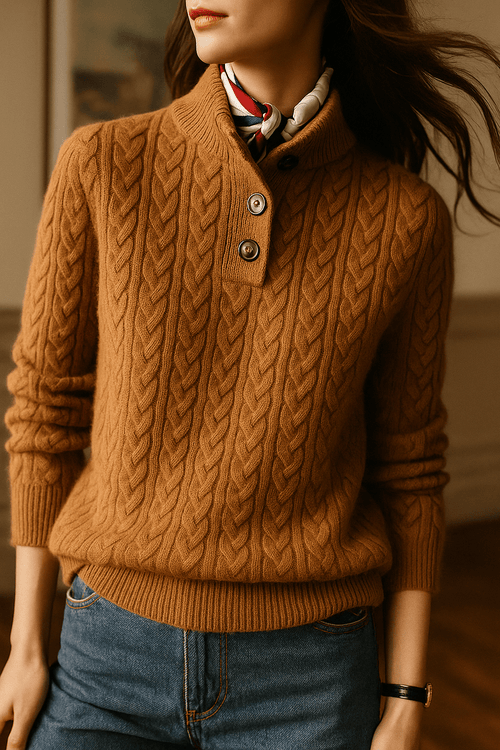 Carla | Maglione in Maglia Intrecciata con Bottoni