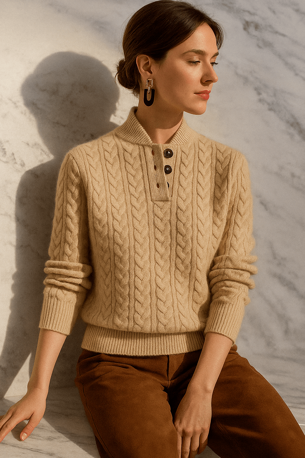 Carla | Maglione in Maglia Intrecciata con Bottoni