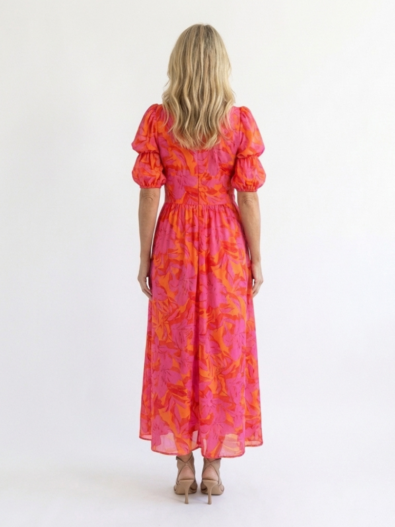 Willow | Abito midi a maniche a sbuffo con scollo a V e stampa floreale