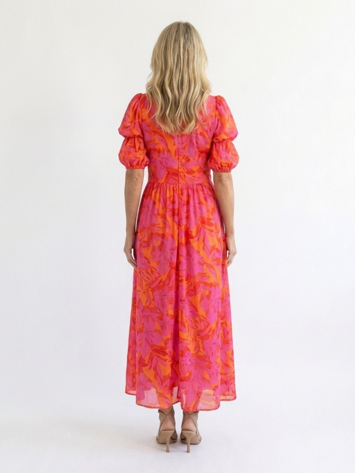 Willow | Abito midi a maniche a sbuffo con scollo a V e stampa floreale