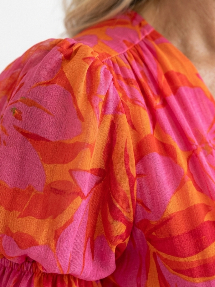 Willow | Abito midi a maniche a sbuffo con scollo a V e stampa floreale