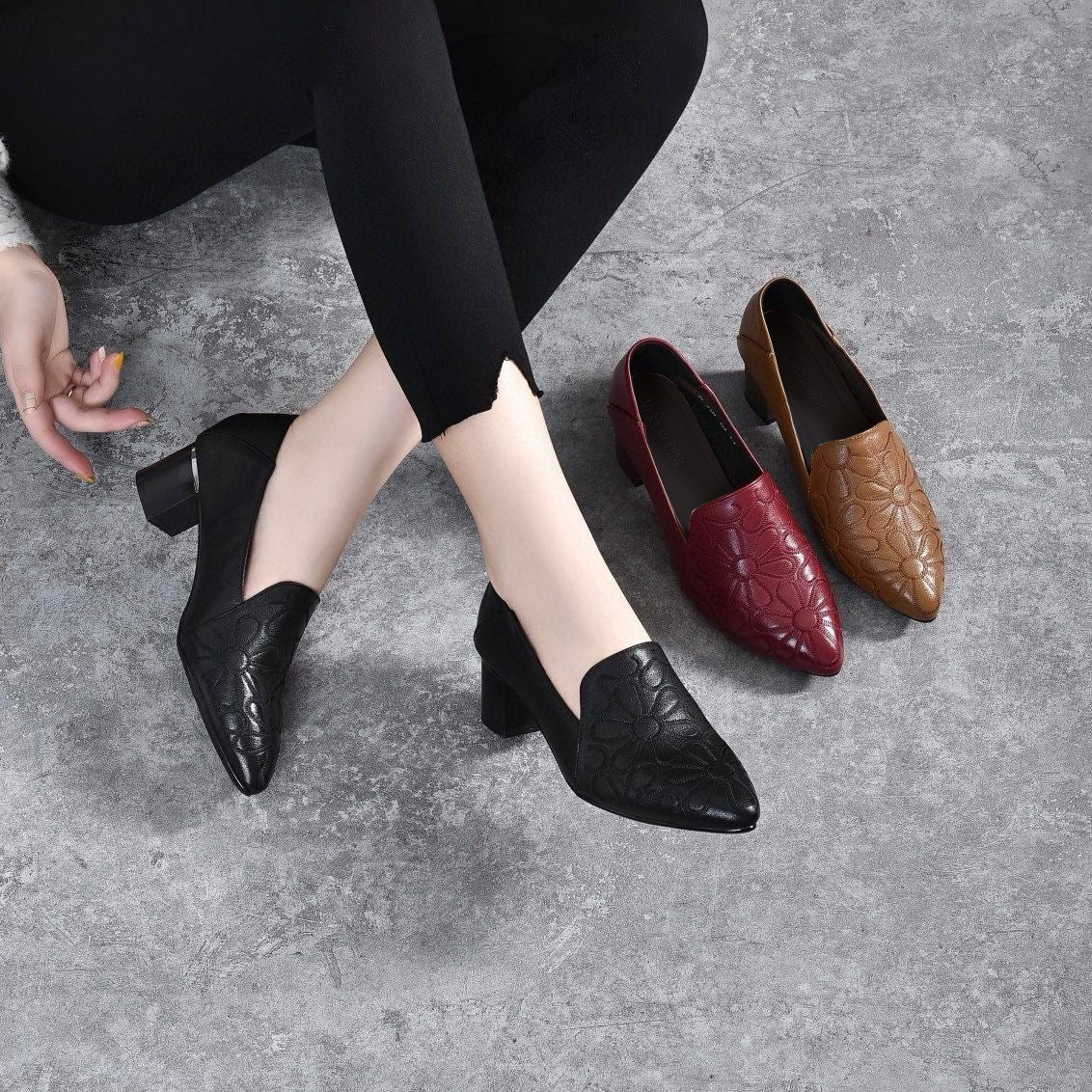 Elodie | Pumps Eleganti in Pelle Morbida con Ricamo