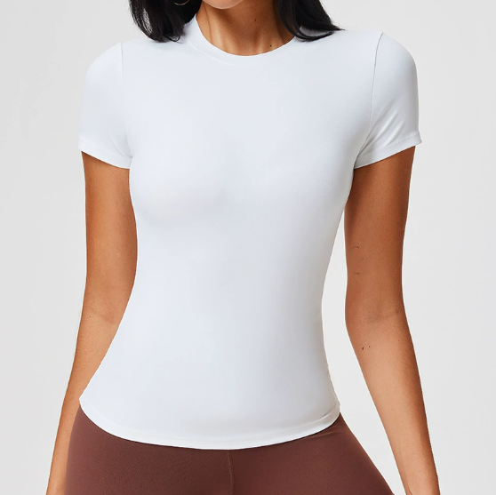 T-shirt girocollo da donna, vestibilità aderente