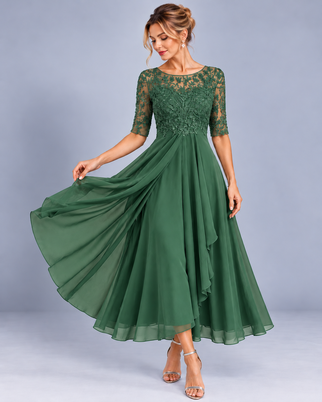 Maria | Abito Elegante in Pizzo e Chiffon