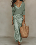 Elena | Abito Midi Satinato con Maglione Incluso