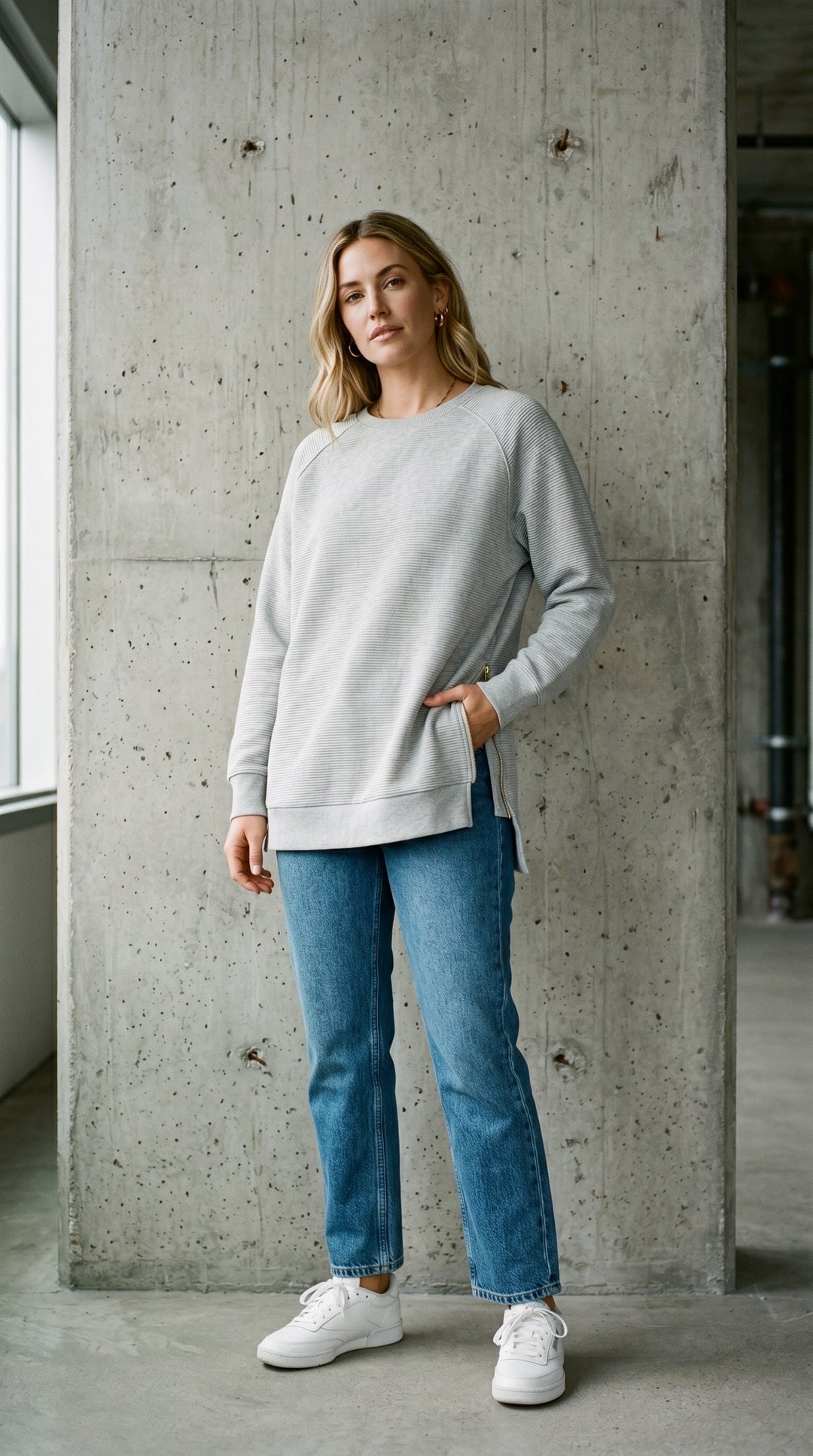 Felpa oversize a costine con zip laterali