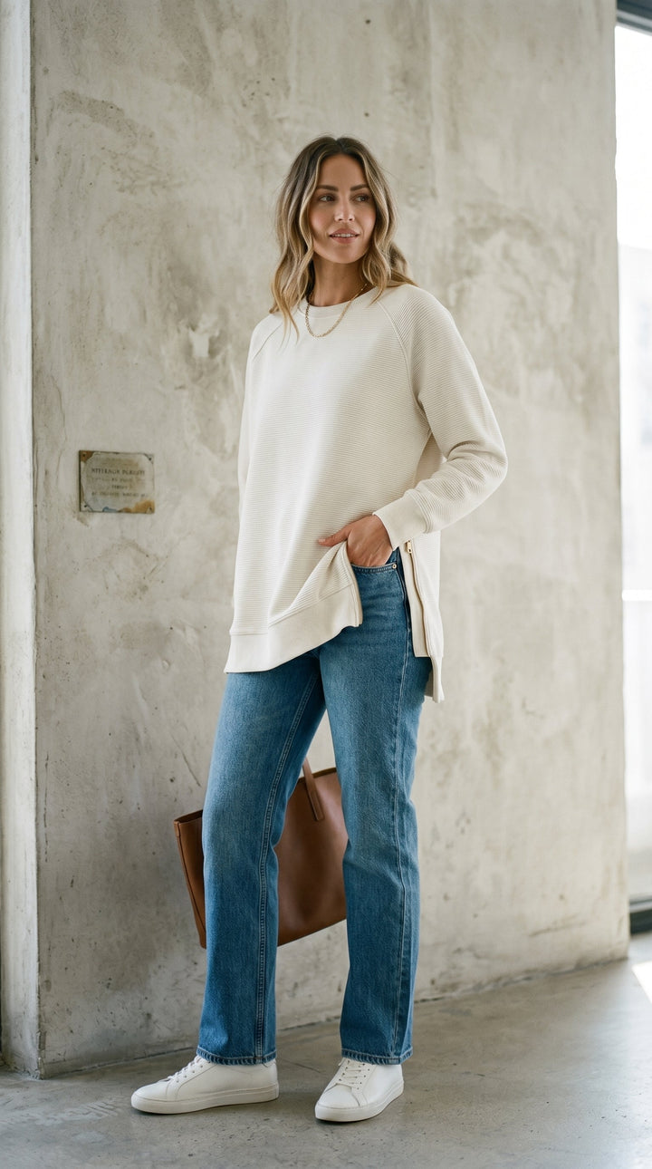 Felpa oversize a costine con zip laterali