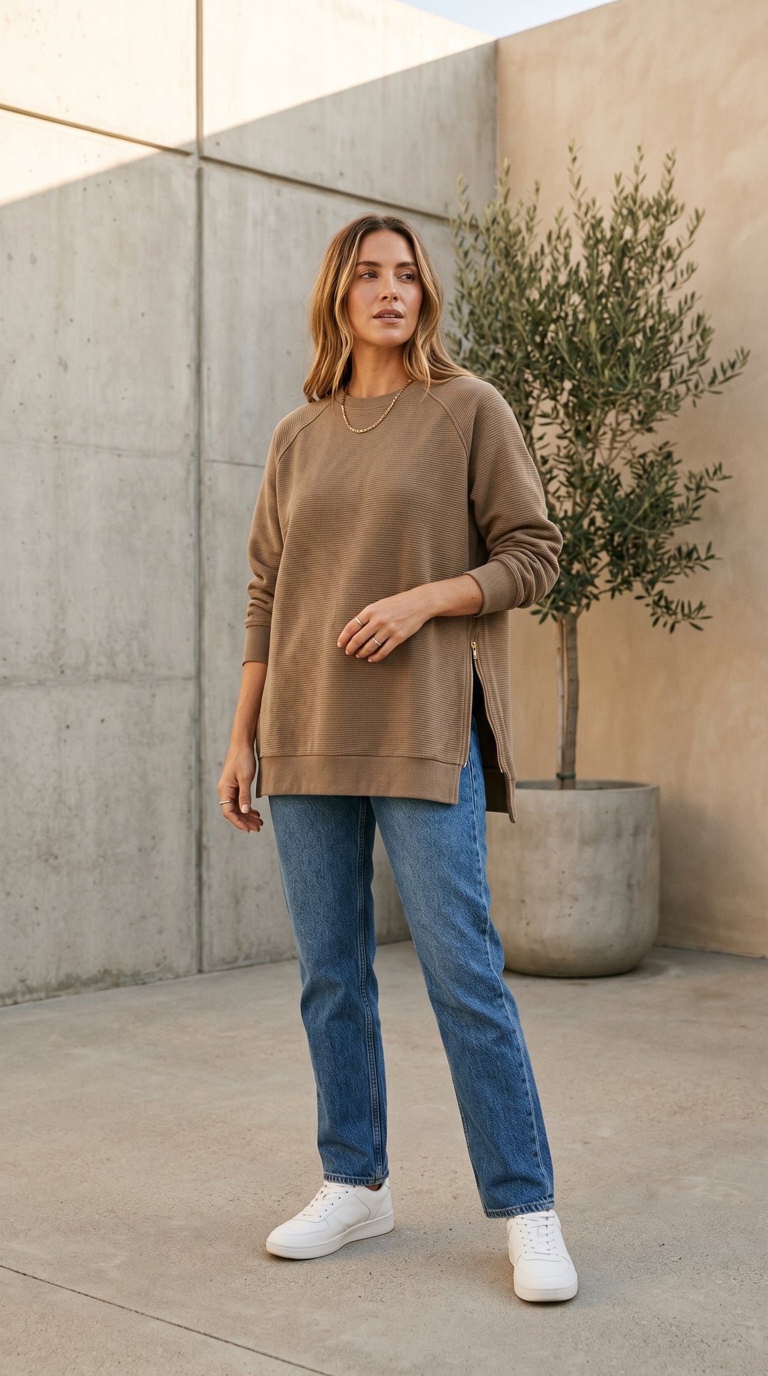 Felpa oversize a costine con zip laterali