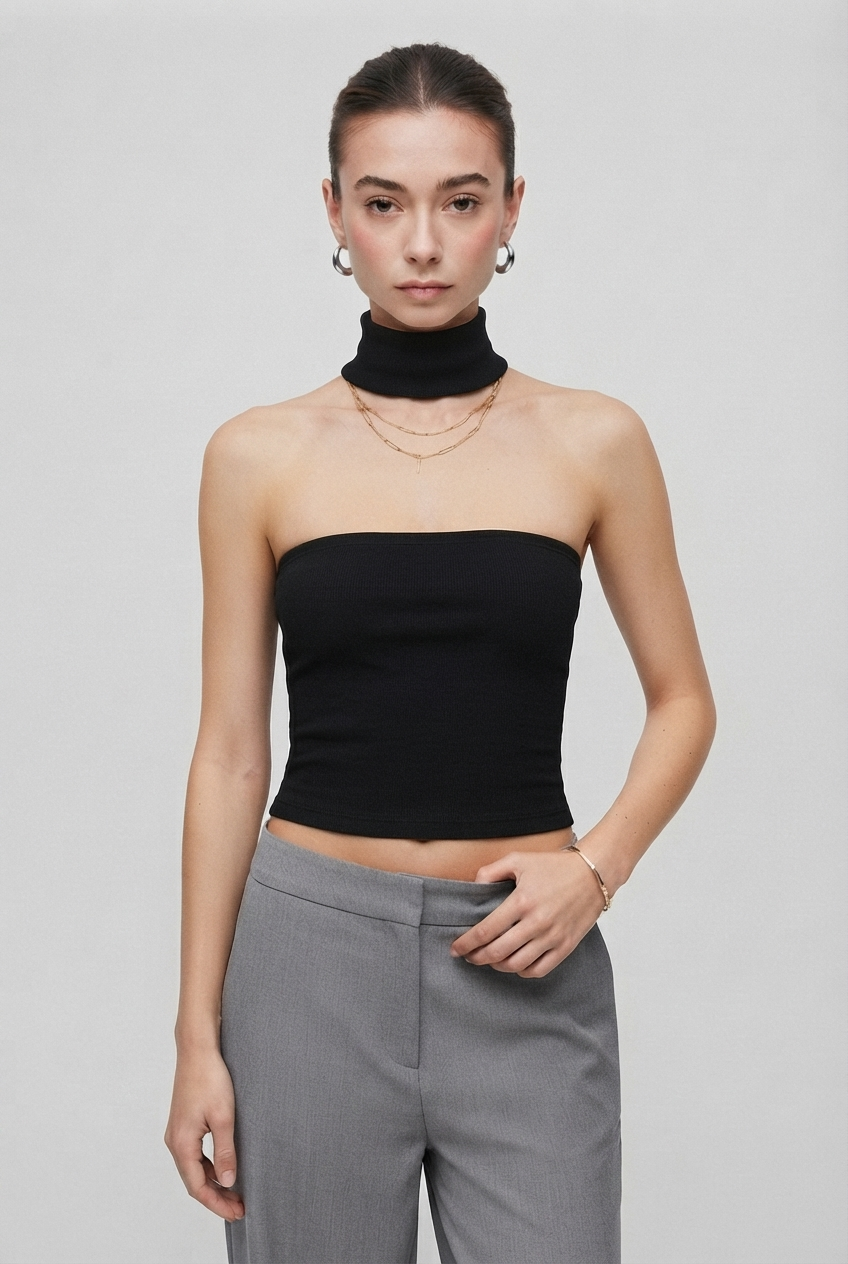 Top a fascia girocollo senza spalline da donna