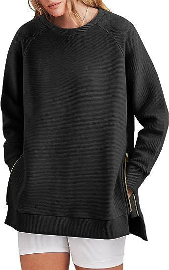 Felpa oversize a costine con zip laterali