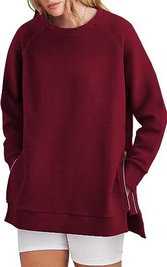 Felpa oversize a costine con zip laterali