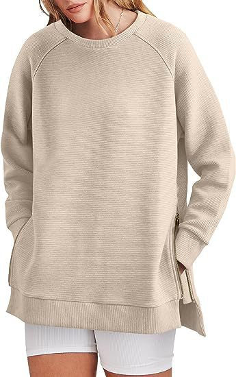 Felpa oversize a costine con zip laterali