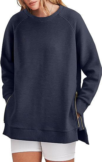 Felpa oversize a costine con zip laterali