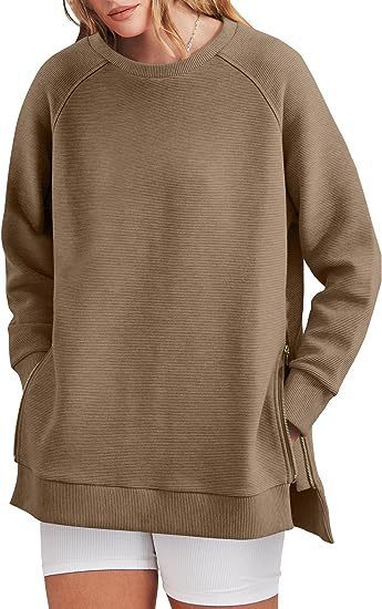 Felpa oversize a costine con zip laterali