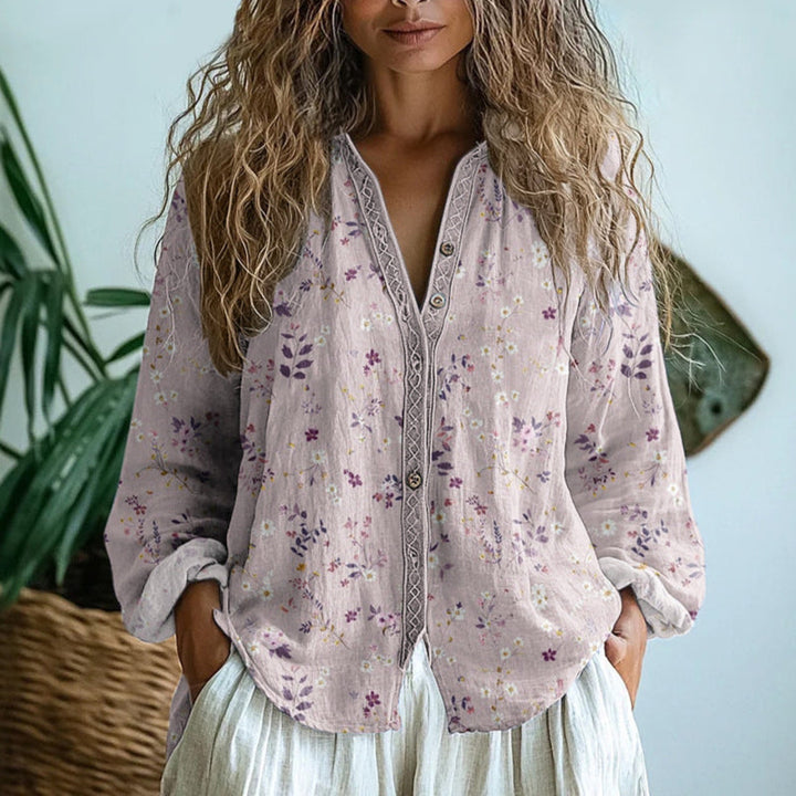 Camicetta da donna | Maniche lunghe con scollo a V stampato