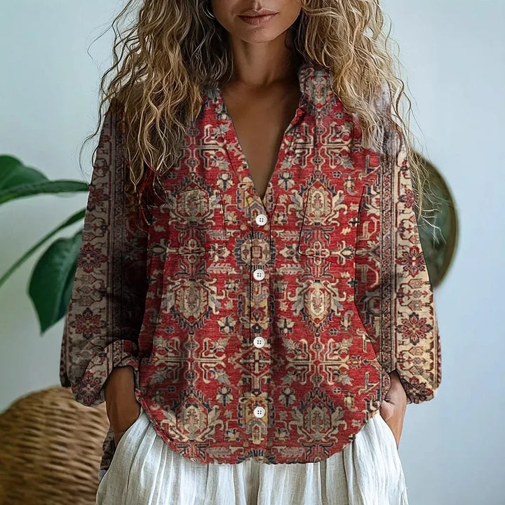 Camicetta da donna | Maniche lunghe con scollo a V stampato