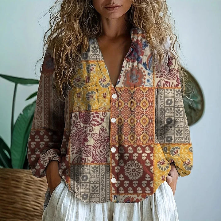Camicetta da donna | Maniche lunghe con scollo a V stampato