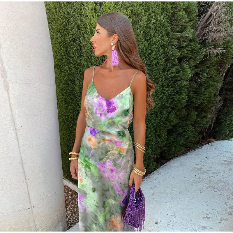 Anisten | Abito lungo elegante con stampa halo-dye e scialle staccabile
