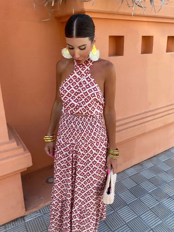 Mickay | Elegante abito midi con drappeggi e spalline sulle spalle