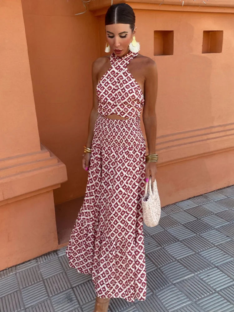 Mickay | Elegante abito midi con drappeggi e spalline sulle spalle