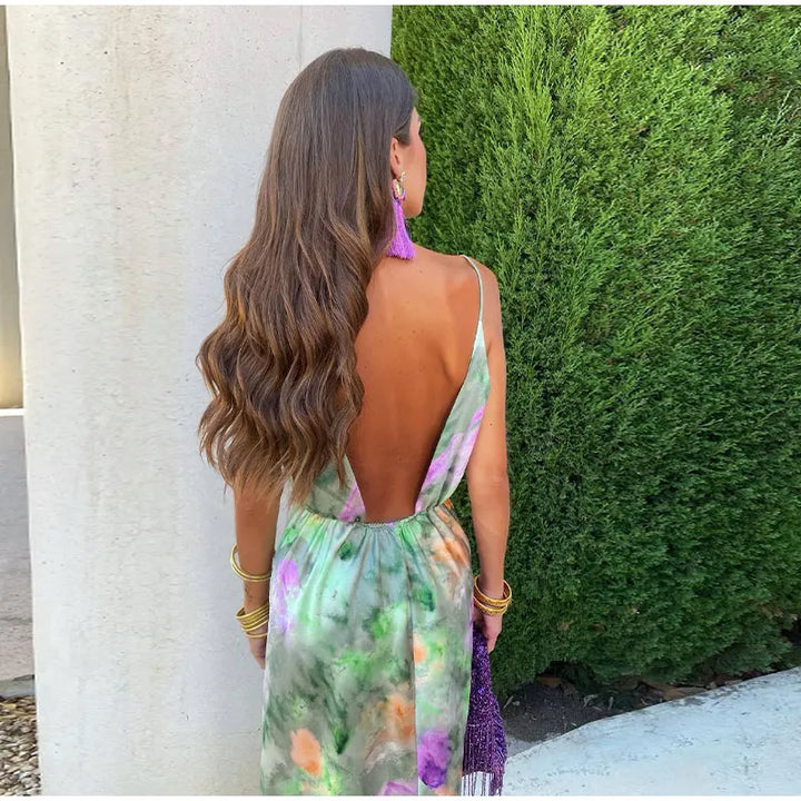 Anisten | Abito lungo elegante con stampa halo-dye e scialle staccabile