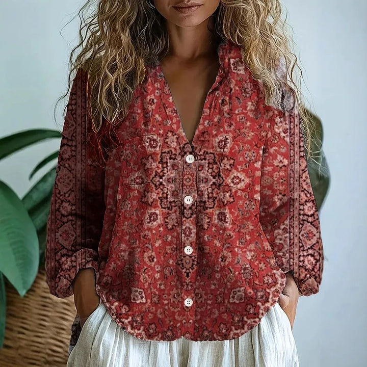 Camicetta da donna | Maniche lunghe con scollo a V stampato