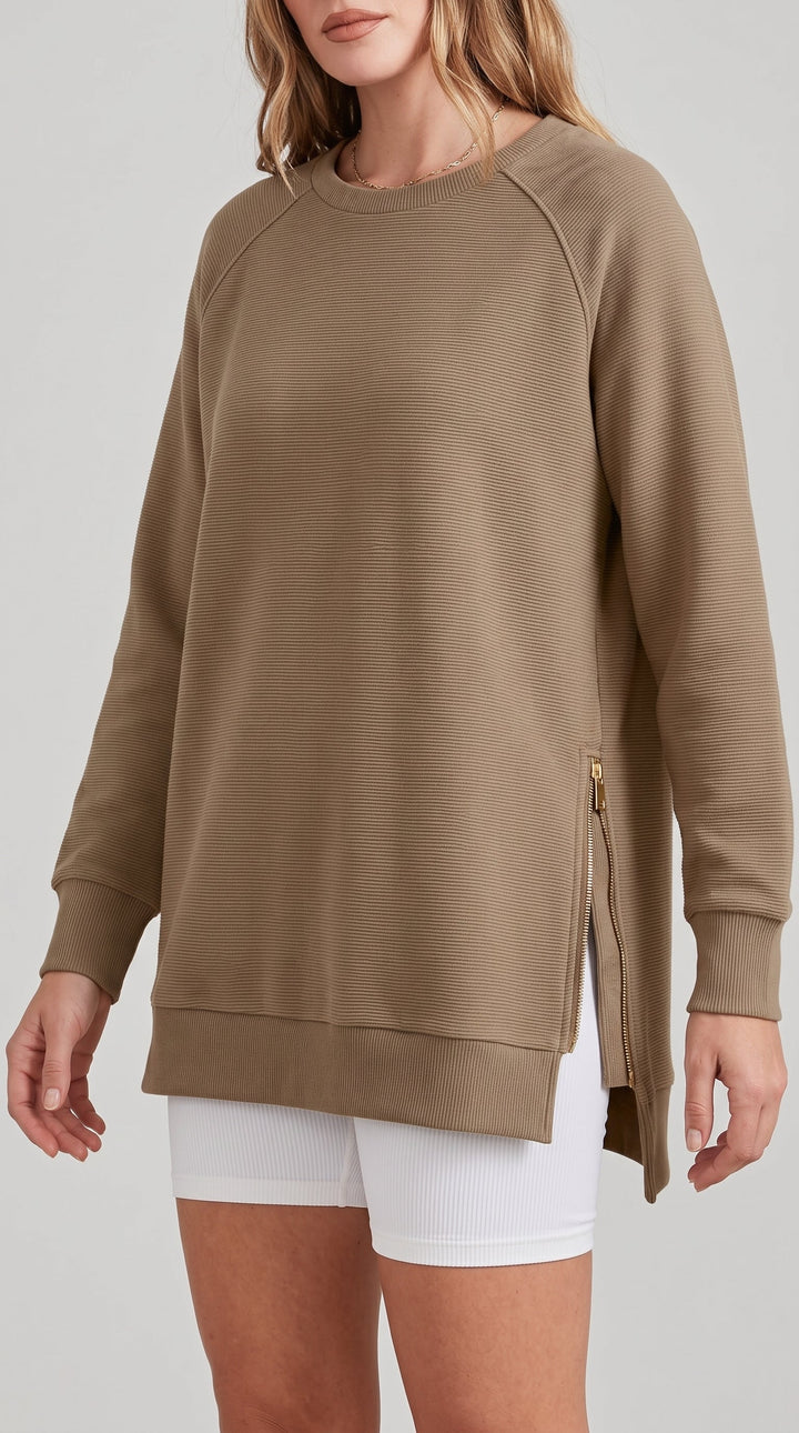 Felpa oversize a costine con zip laterali