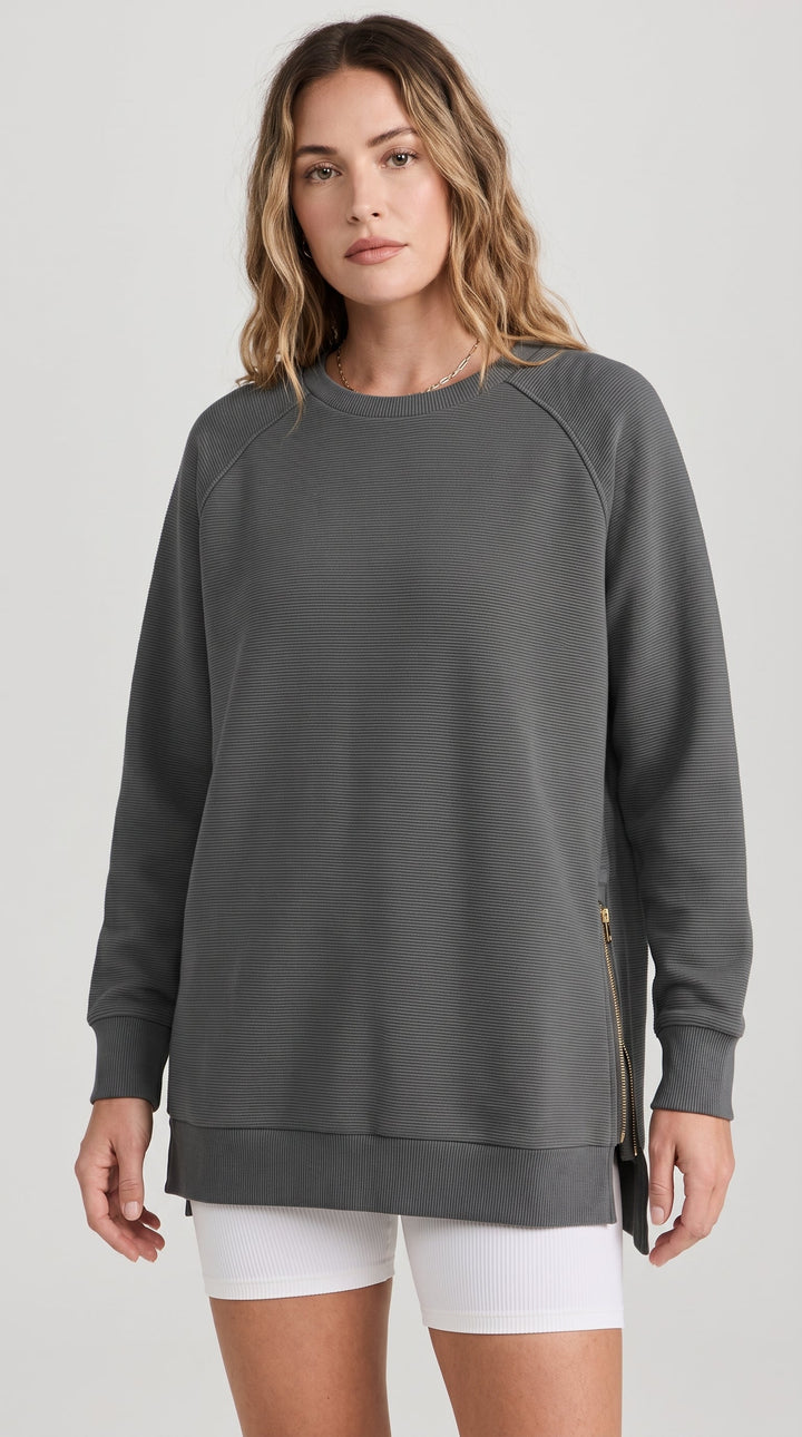 Felpa oversize a costine con zip laterali
