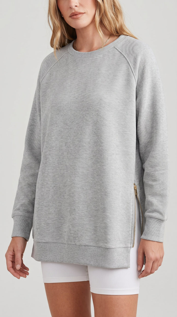 Felpa oversize a costine con zip laterali
