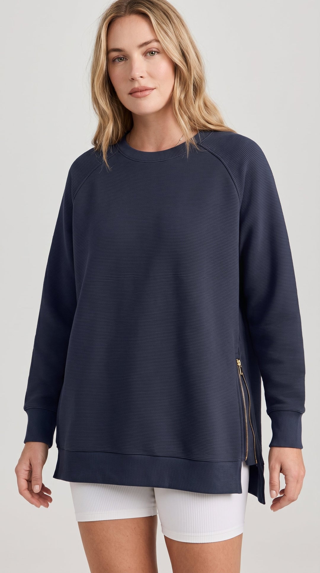 Felpa oversize a costine con zip laterali