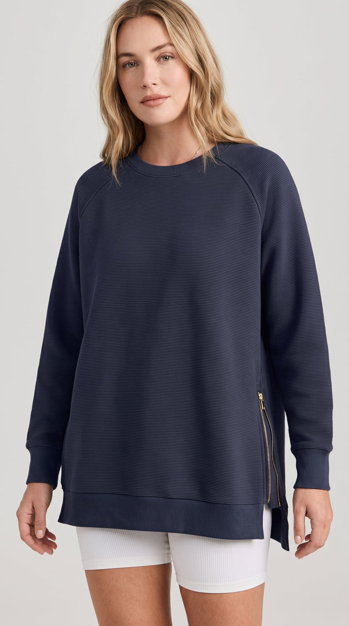 Felpa oversize a costine con zip laterali