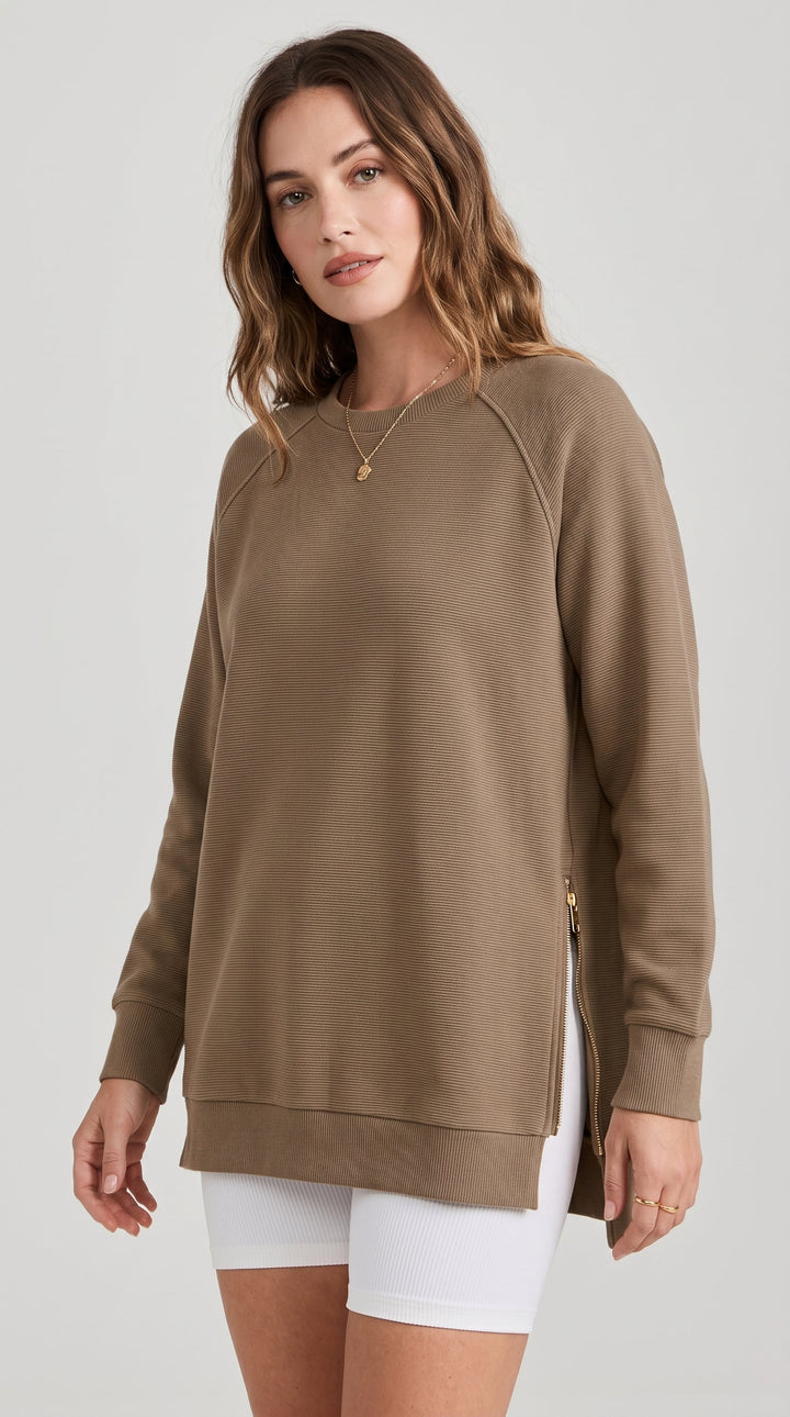Felpa oversize a costine con zip laterali