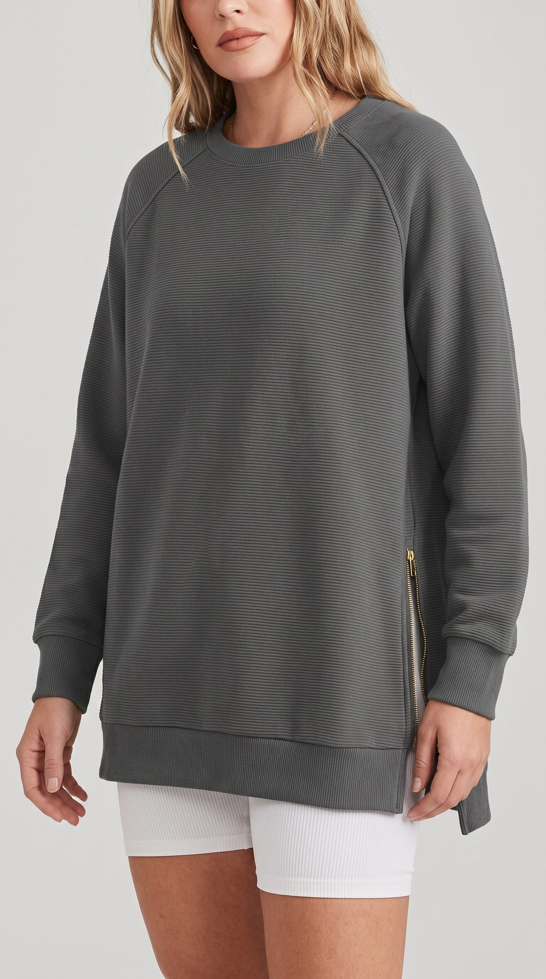 Felpa oversize a costine con zip laterali