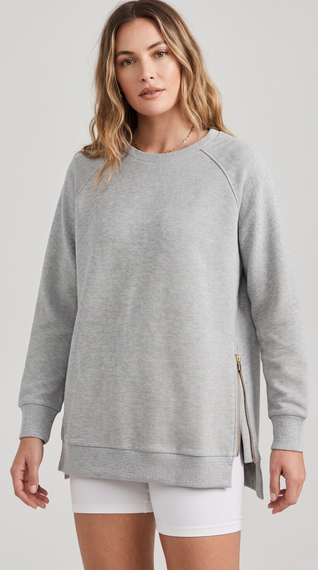 Felpa oversize a costine con zip laterali