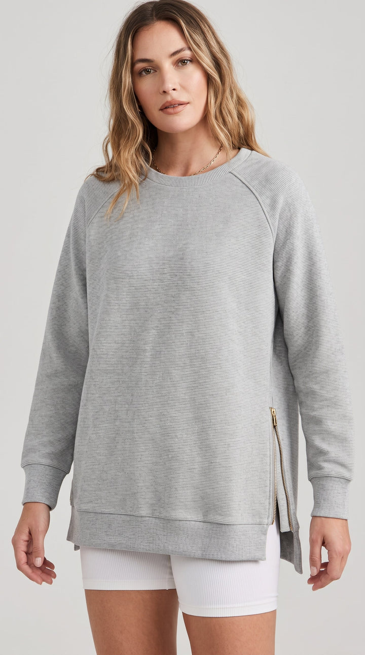 Felpa oversize a costine con zip laterali