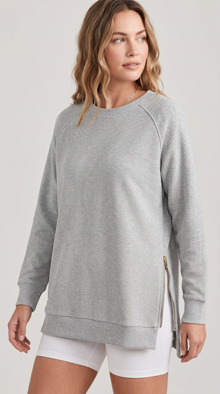 Felpa oversize a costine con zip laterali