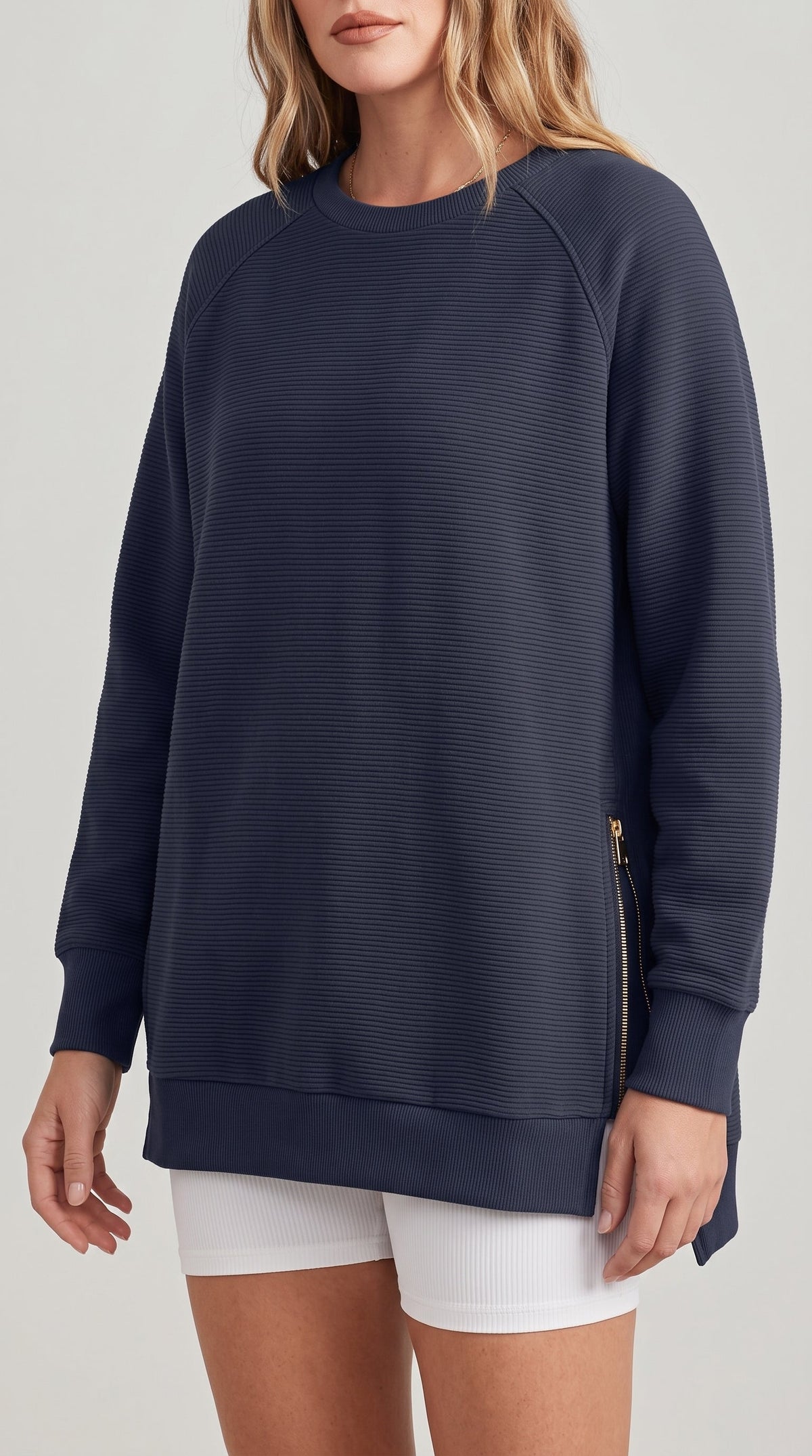 Felpa oversize a costine con zip laterali