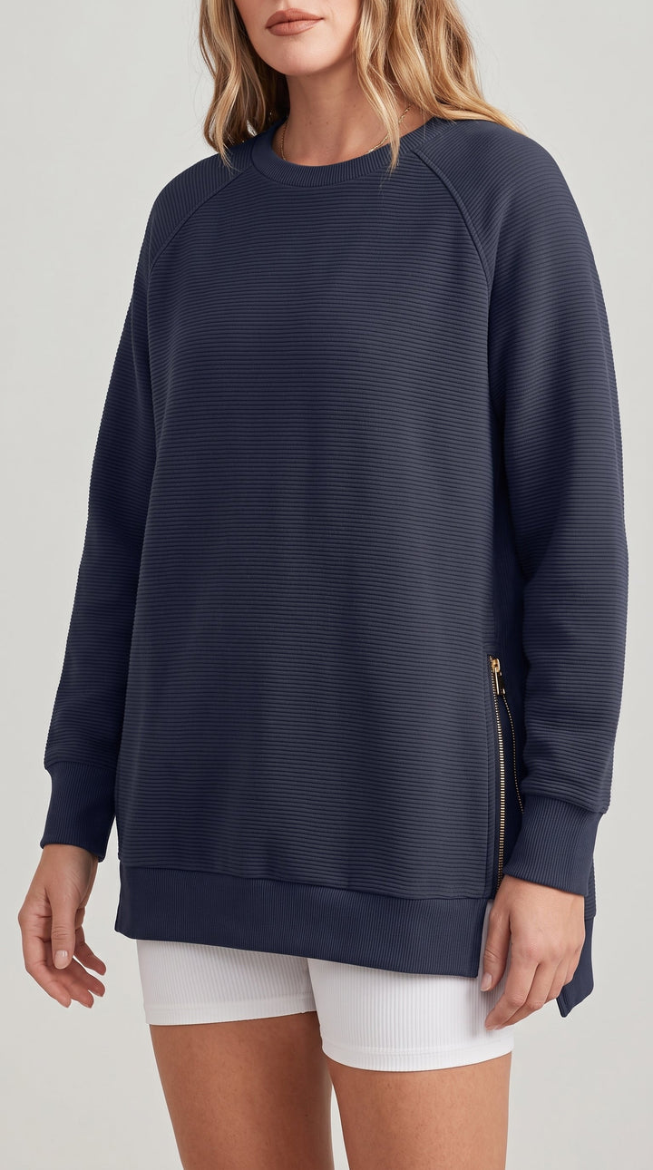 Felpa oversize a costine con zip laterali