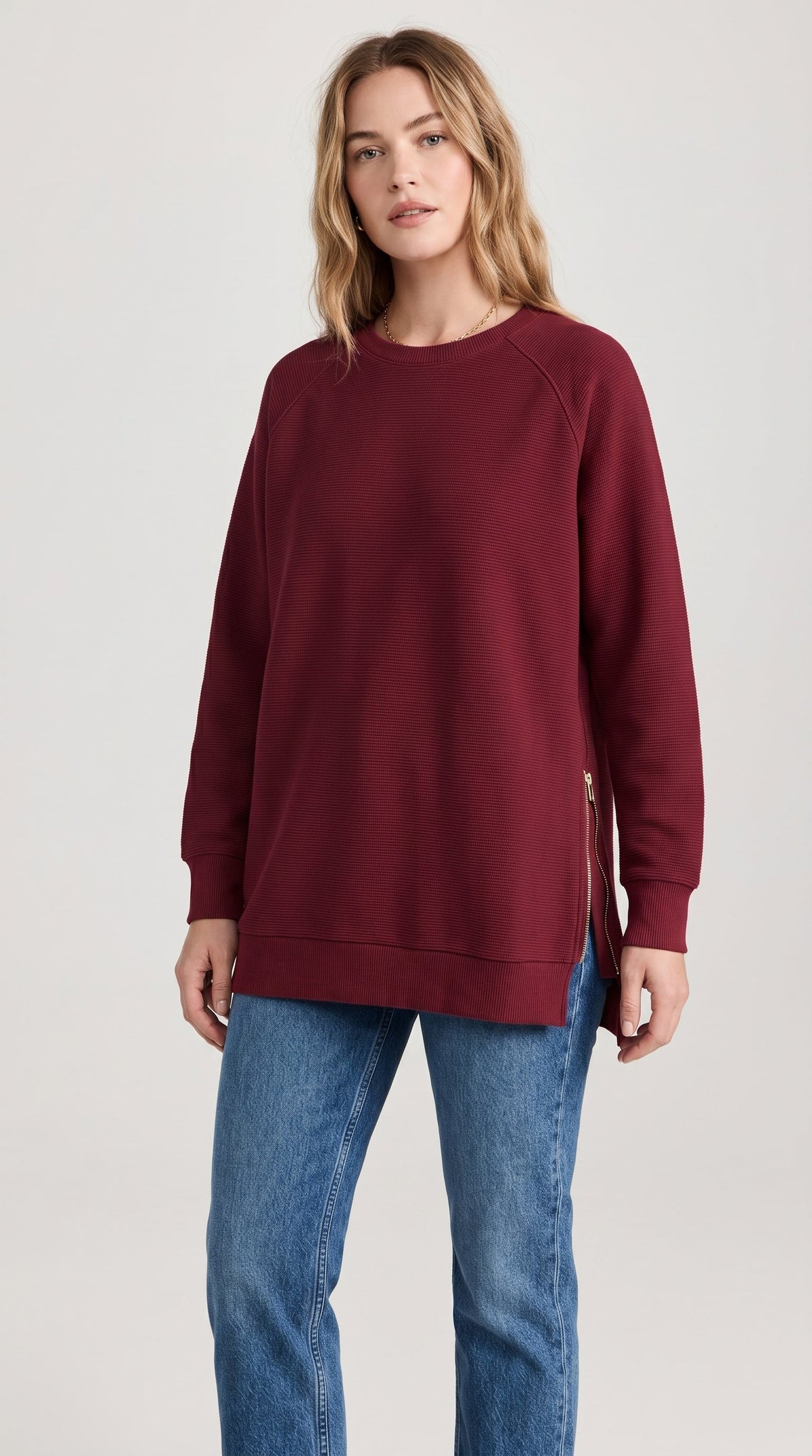 Felpa oversize a costine con zip laterali