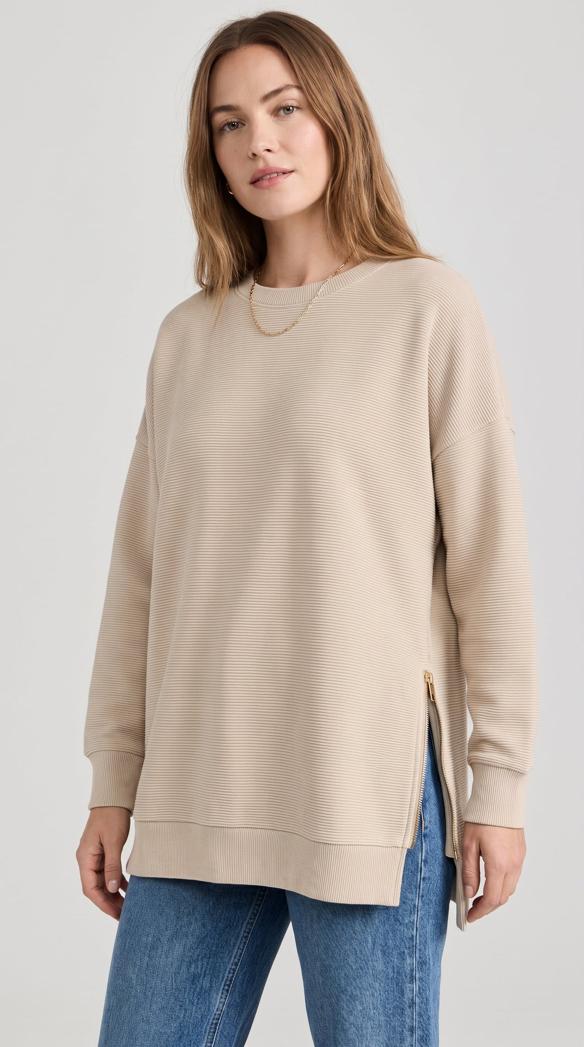 Felpa oversize a costine con zip laterali