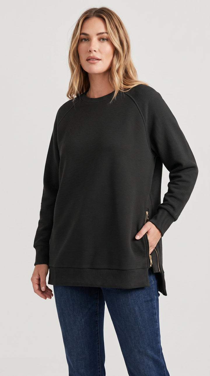 Felpa oversize a costine con zip laterali