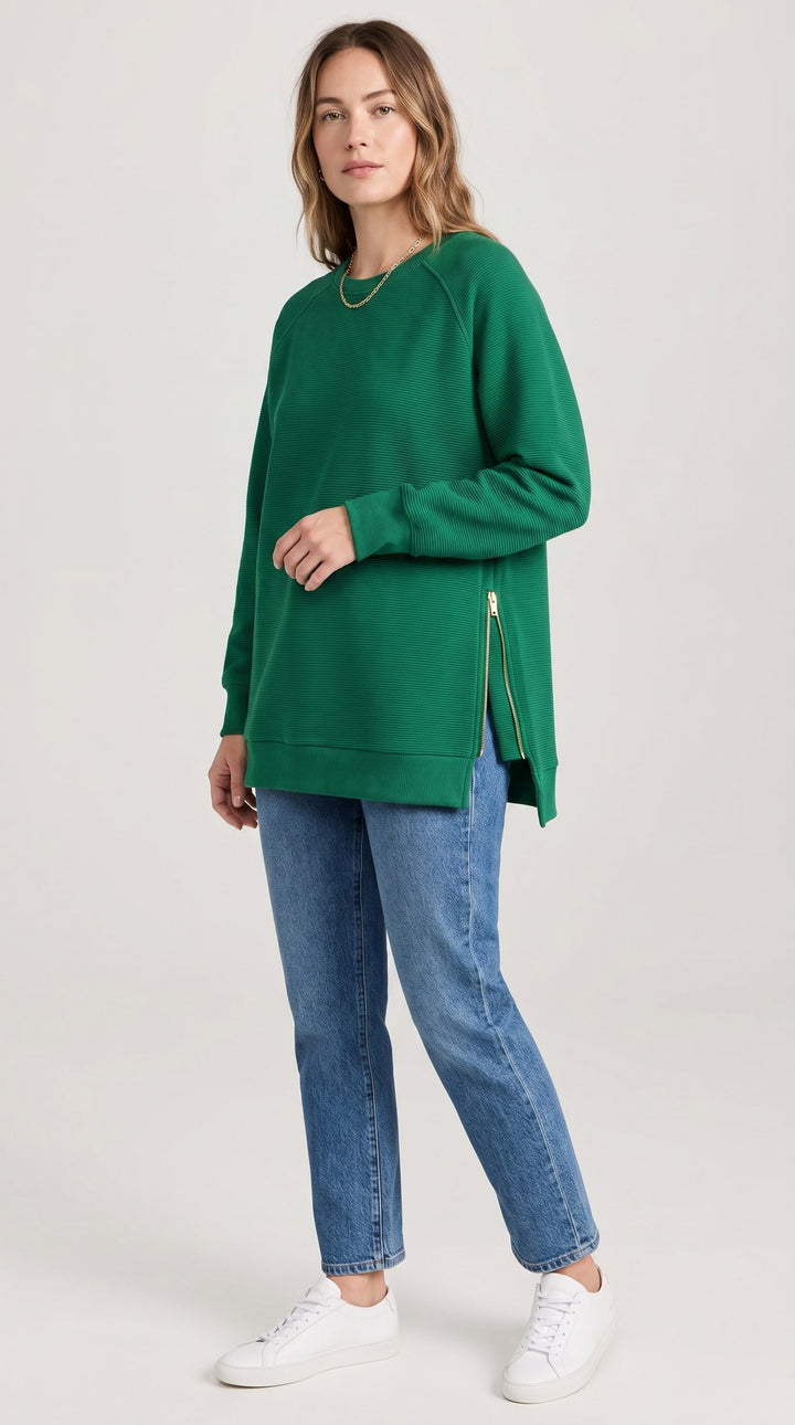 Felpa oversize a costine con zip laterali