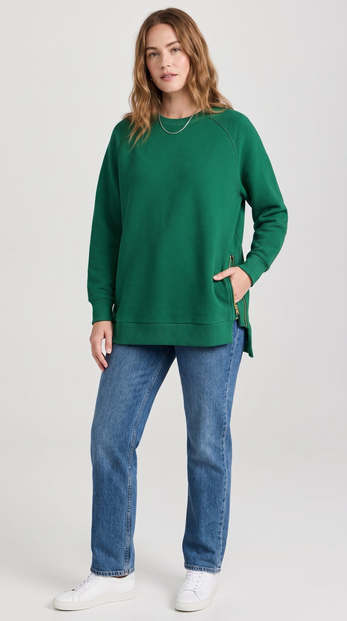 Felpa oversize a costine con zip laterali