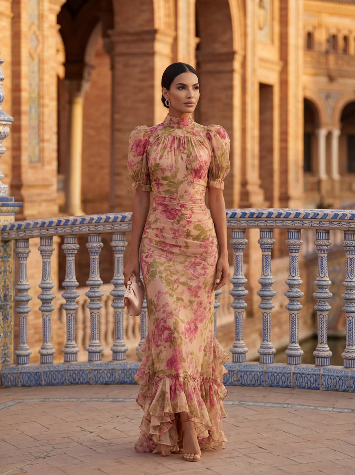 Rosario | Abito Lungo Floreale in Chiffon
