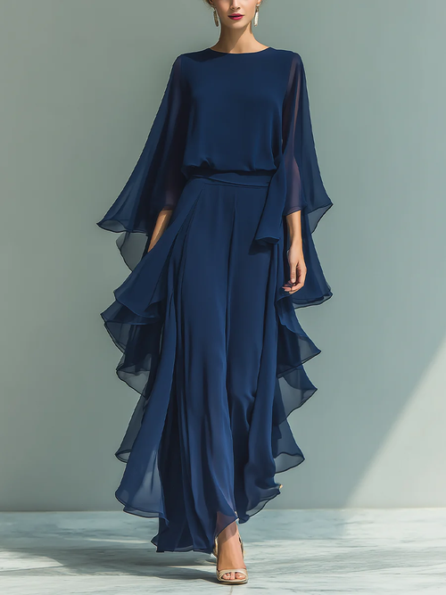 Aurora | Completo Elegante in Chiffon con Volant