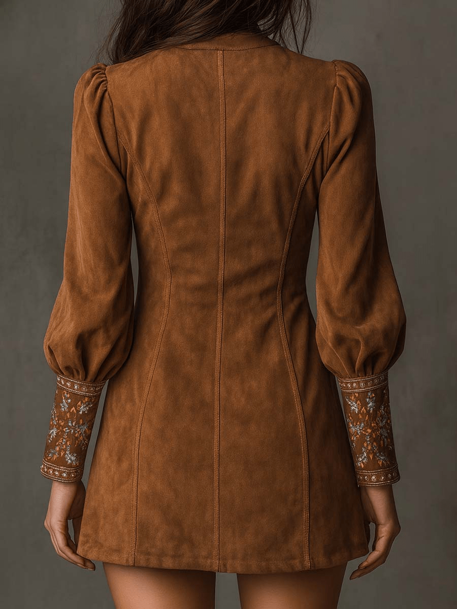 Fiora | Abito mini scamosciato ricamato Viola