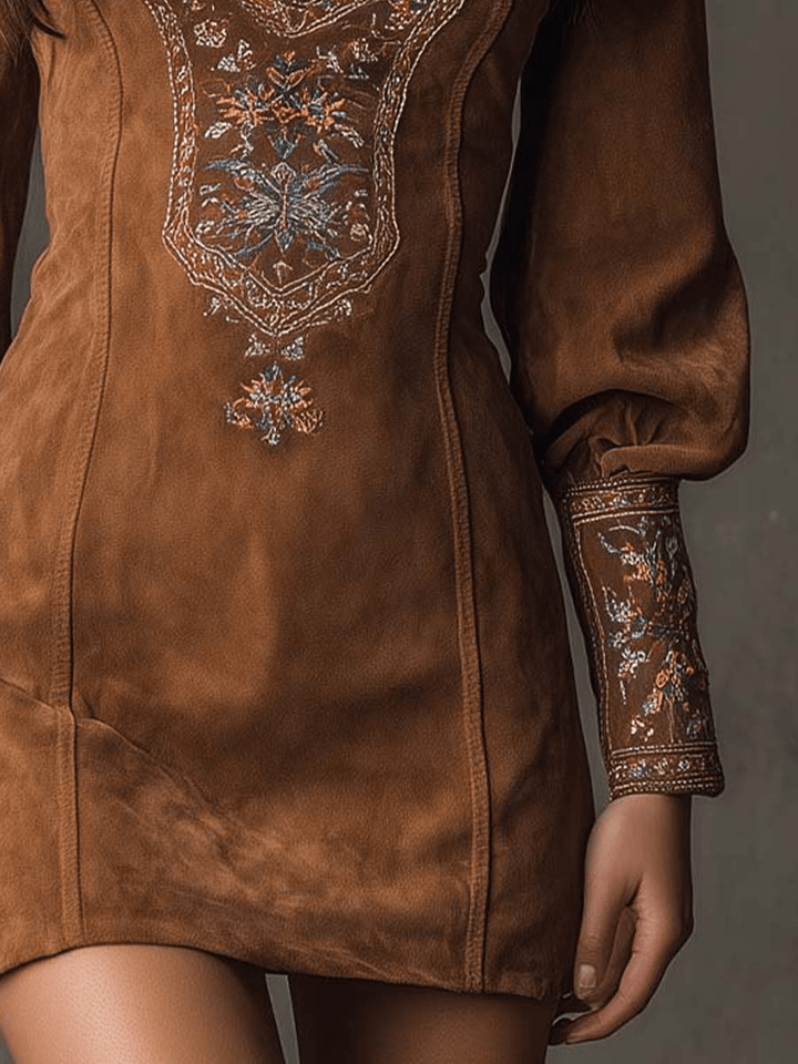 Fiora | Abito mini scamosciato ricamato Viola