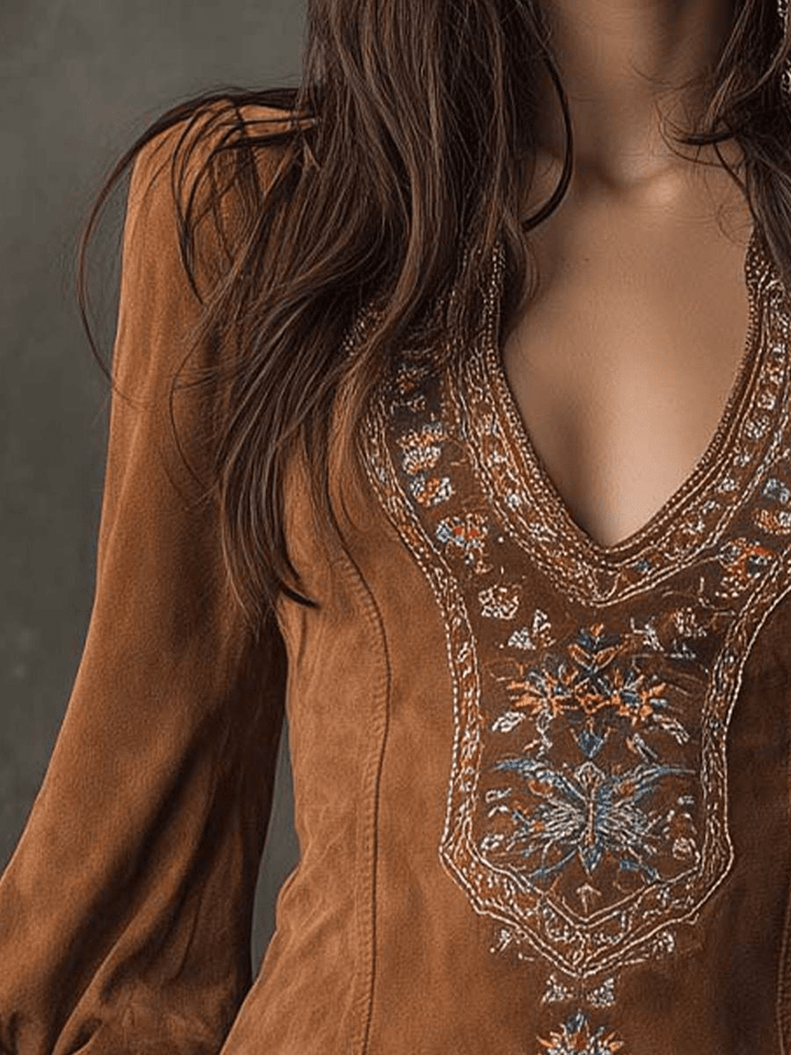 Fiora | Abito mini scamosciato ricamato Viola